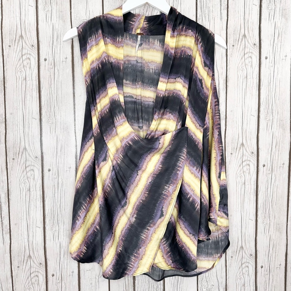 Free People Tank Blouse Women’s Size Medium Tie Dye Surplice Draped Wrap Silky